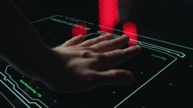 High tech medical biometrical scanner analysing health status scan hand closeup