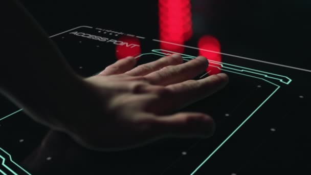 Hand scanner identifying user login allowing futuristic system access closeup — Vídeo de Stock