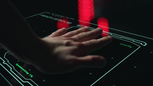 High tech medical biometrical scanner analysing health status scan hand closeup — Wideo stockowe