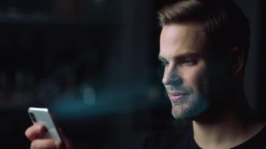 Smartphone face recognition system identifying personality unlock error closeup