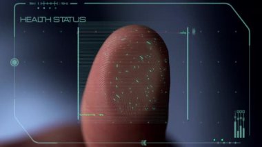 Futuristic medical fingerprint scanner collecting information showing holograms 