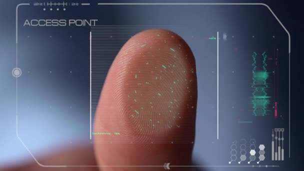 Fingerprint biometric protection system with sensor launching system closeup — 图库视频影像