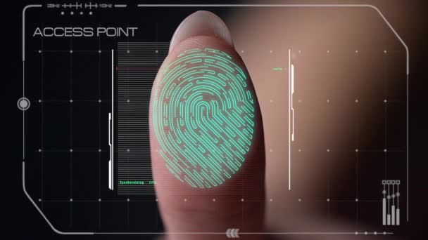 Macro futuristic fingerprint scanner blocking biometric identification access — Video Stock