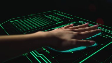 Personal hand identification launching modern digital app successfully closeup