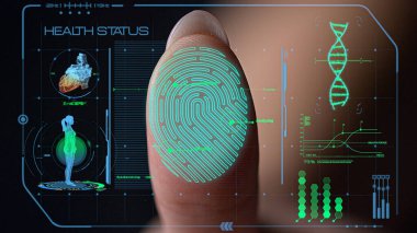Closeup digital fingerprint health scanner analyzing biometrical information 