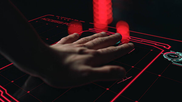 Security biometrical hand scanner block network access fail verification closeup