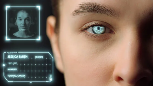 Face biometrical recognition system identify user personality app login closeup — Stock Photo, Image