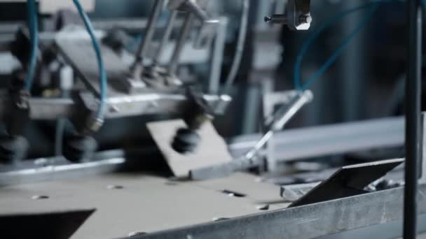 Processo de produção de caixa de papelão close-up na fábrica de fabricação — Vídeo de Stock