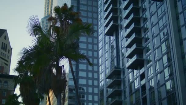 Hohe moderne Gebäude im Stadtbild. Geschäftswolkenkratzer in der Innenstadt der Großstadt. — Stockvideo
