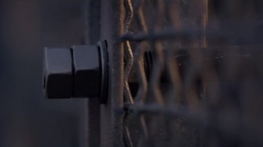 Güneş ışığında yakın metal ağlar örülüyor. Demir iki uğursuz ceviz inşa etmek için.
