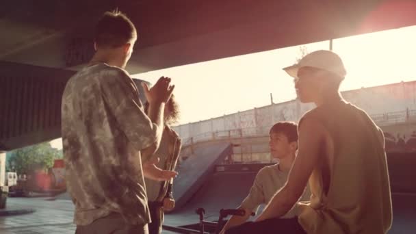 Adolescentes felices riendo juntos al aire libre. Amigos disfrutando de conversación. — Vídeo de stock