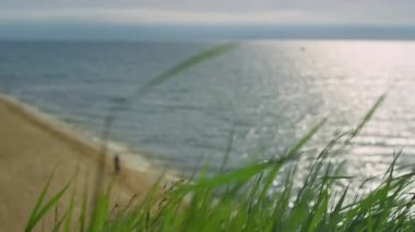 Sakin deniz dalgaları doğanın arka planına kum plajını çarpıştırır. Huzur kavramı