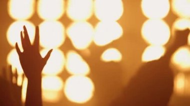 Konser kalabalığı gece kulübünde el kaldırıyor. İnsanları neşelendirmek..