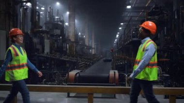 Özel üretim tesisinde yönetici meslektaşlar el sıkışıyor..