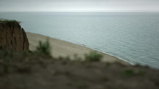 Vue panoramique plage de sable près de l'océan calme. Belle pente de paysage sur le littoral. — Video