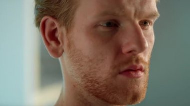Handsome guy looking screen closeup. Focused manager analyzing problem in office