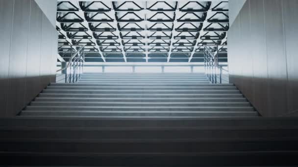 Spacieux Intérieur Moderne Escalier Vide Avec Balustrades Acier Grand Couloir — Video