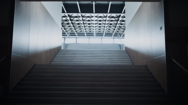 Escalera Limpia Vacía Interior Minimalista Campus Moderna Escalera Universitaria Espaciosa — Vídeos de Stock