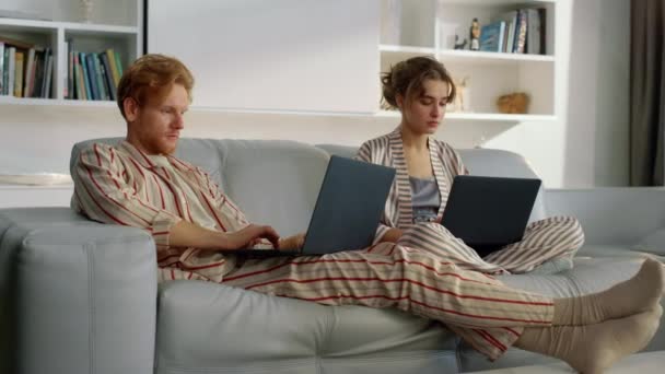 Serious Couple Working Home Together Closeup Managers Browsing Remote Office — Stock Video