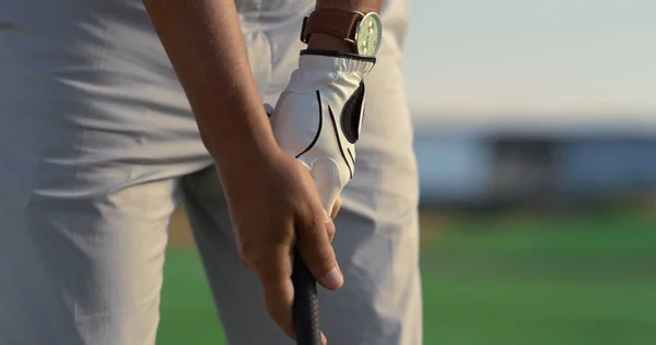 Golf Player Hands Swing Hold Putter Club Green Course Man — Stock Photo, Image