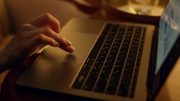 Manager Hands Typing Keyboard Closeup Successful Ceo Touch Trackpad Working — Stock Photo, Image