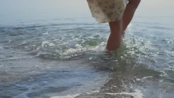 Young Cute Woman Falling Ocean Water Holding Straw Hat Unknown — Vídeo de stock