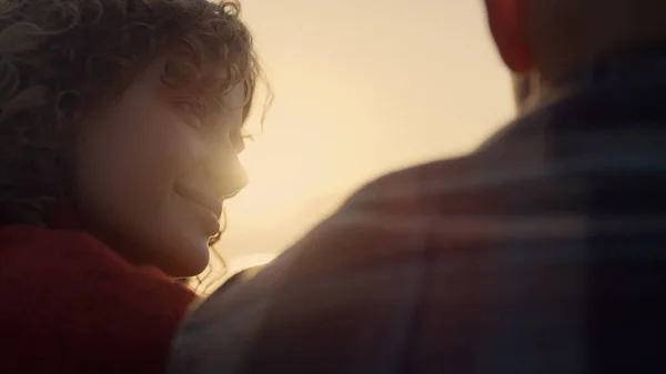 Romantic Couple Spending Time Together Sunset Beach Lovely Woman Man — Stock Photo, Image