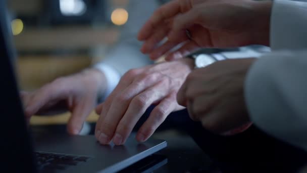 Closeup Partners Hands Using Laptop Working Office Unrecognizable Woman Typing — Vídeos de Stock