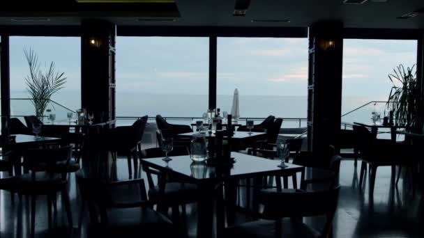 Stunning Panoramic Sea View Modern Restaurant Stylish Interior Design Luxury — Vídeos de Stock