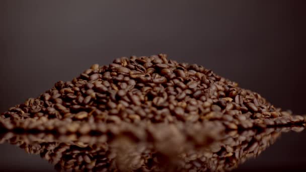 Coffee Beans Heap Background Close Roasted Caffeine Grains Super Slow — Video Stock