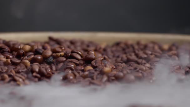 Burlap Sack Full Coffee Beans Isolated Dark Background Close Fragrant — Stock Video