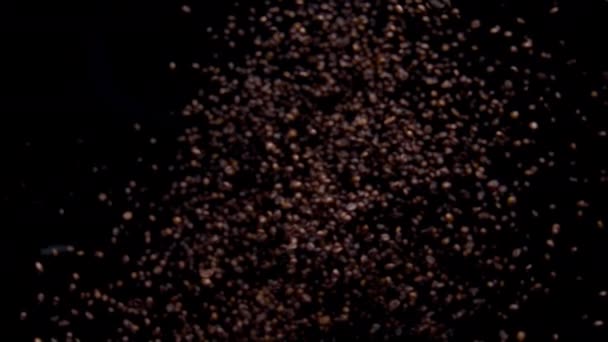 Fragrant Coffee Grains Splashing Super Slow Motion Beautiful View Flying — Vídeo de Stock