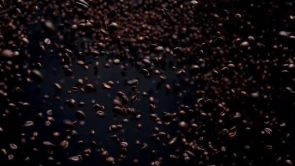 Beautiful Downfall Roasted Coffee Seeds Close Fresh Aromatic Beans Falling — Vídeo de Stock
