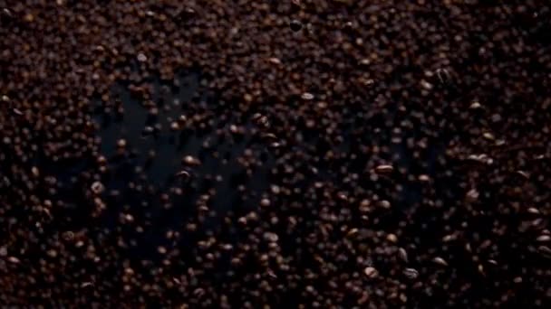 Perfect Delicious Coffee Grains Flying Super Slow Motion Roasted Fresh — Stock Video
