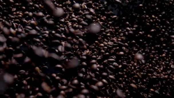 Aromatic Coffee Grains Fly Camera Close Super Slow Motion Fragrant — Video Stock