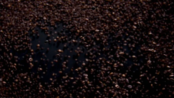 Perfect Delicious Coffee Grains Flying Super Slow Motion Roasted Fresh — Stock Photo, Image