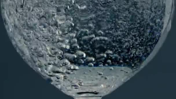 Closeup Bubbles Rising Glass Surface Dark Background Fresh Pure Beverage — Stockvideo
