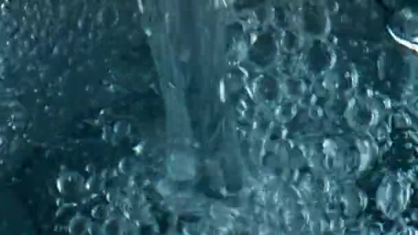 Bubbling Beverage Filling Glass Closeup Top View Diverse Air Bubbles — Stock video