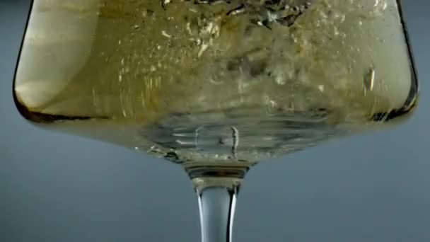 Sparkling Wine Bubbles Glass Closeup Diverse Air Blobs Rising Splashing — Stok Video
