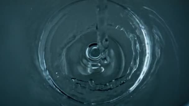 Pure Water Filling Glass Top View Closeup Crystal Clear Liquid — ストック動画