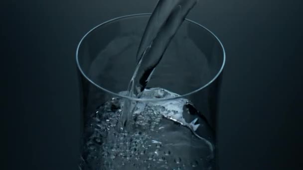Pure Water Pouring Cup Closeup Refreshing Liquid Bubbling Filling Glass — Video