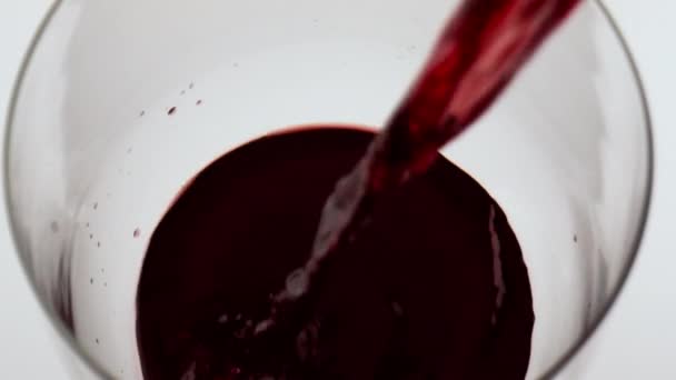 Red Wine Pouring Glass Closeup Beautiful Merlot Bubbling Splashing Goblet — Stockvideo