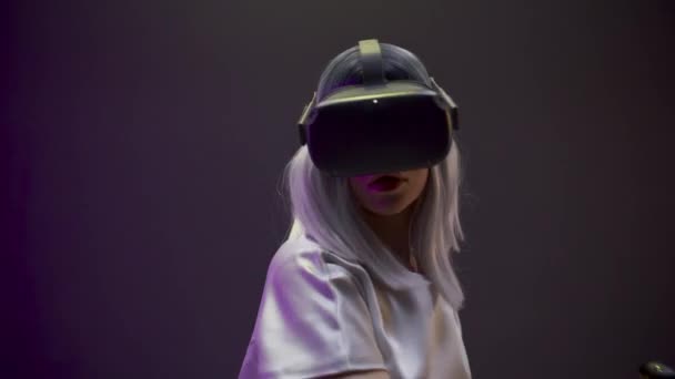 Closeup Active Gamer Testing Technology Impressed Woman Interacting Immersive Digital — Stockvideo