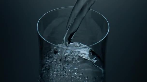 Pure Water Pouring Cup Closeup Refreshing Liquid Bubbling Filling Glass — Vídeos de Stock
