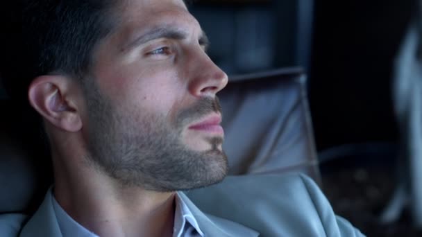 Young Businessman Looking Distance Closeup Pensive Satisfied Man Resting Luxury — Video