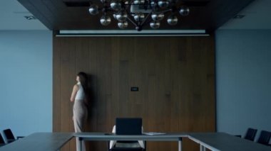 Pensive manager considering work issue. Stressed woman looking laptop computer. Nervous ceo checking financial report stock market data online. Professional analyst searching business solution alone