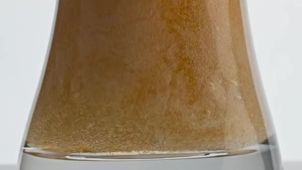 Pastörize Bira Kaynayan Kap Yakın Çekim Filtrelenmemiş Alkollü Sıvı Temiz — Stok video