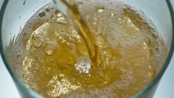 Closeup Craft Beer Filling Glass Super Slow Motion Unfiltered Alcoholic — Stock Video