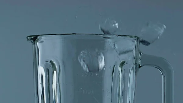 Ice Cubes Falling Blender Container Closeup Iced Pieces Filling Grinder — Fotografia de Stock