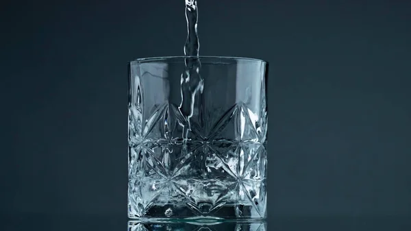 Water Stream Filling Glass Closeup Crystal Clear Beverage Pouring Beautiful — Foto de Stock